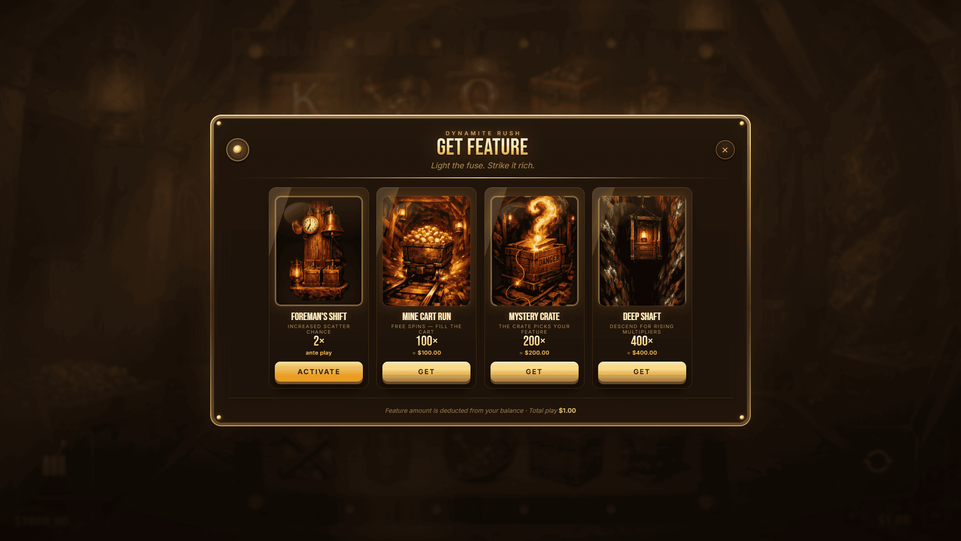 Dynamite Rush bonus buy menu
