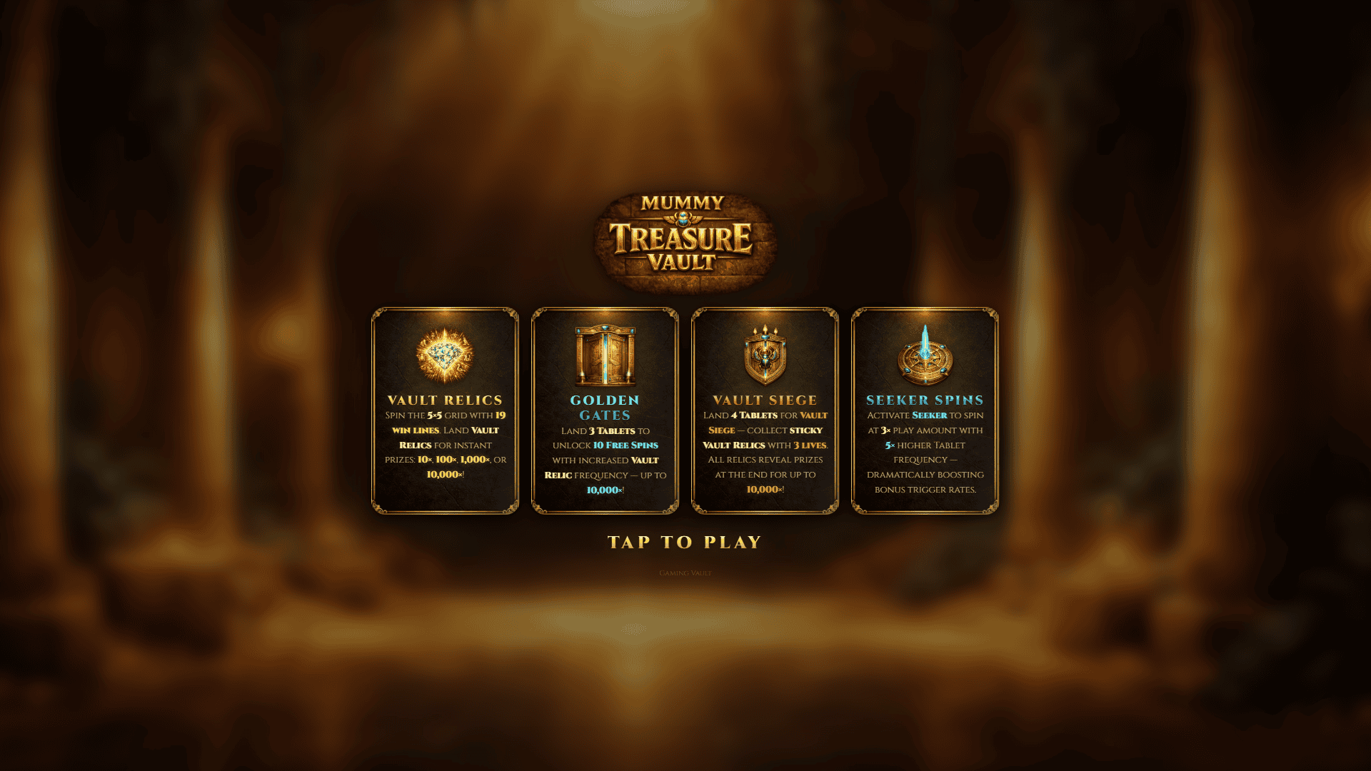 Mummy Treasure Vault slot intro screen