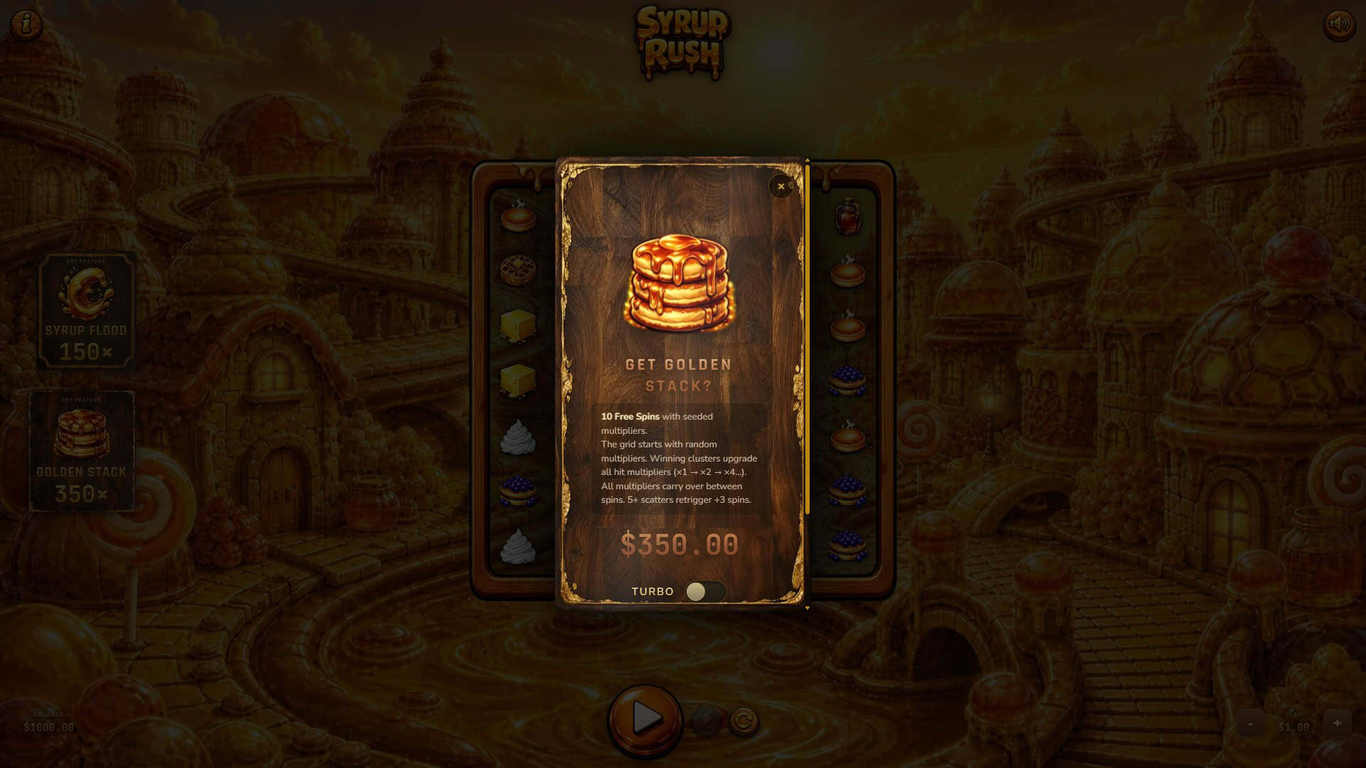 Syrup Rush bonus buy menu
