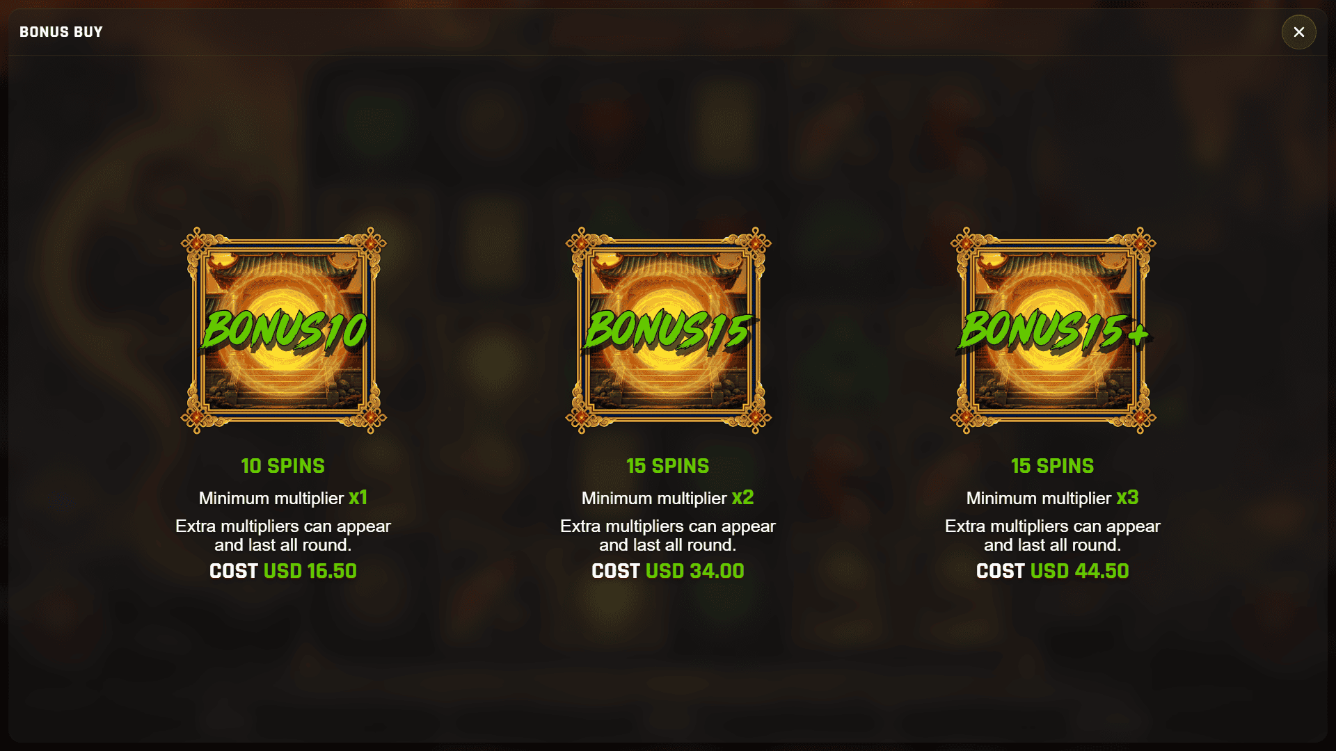 Dragon Relic bonus buy menu