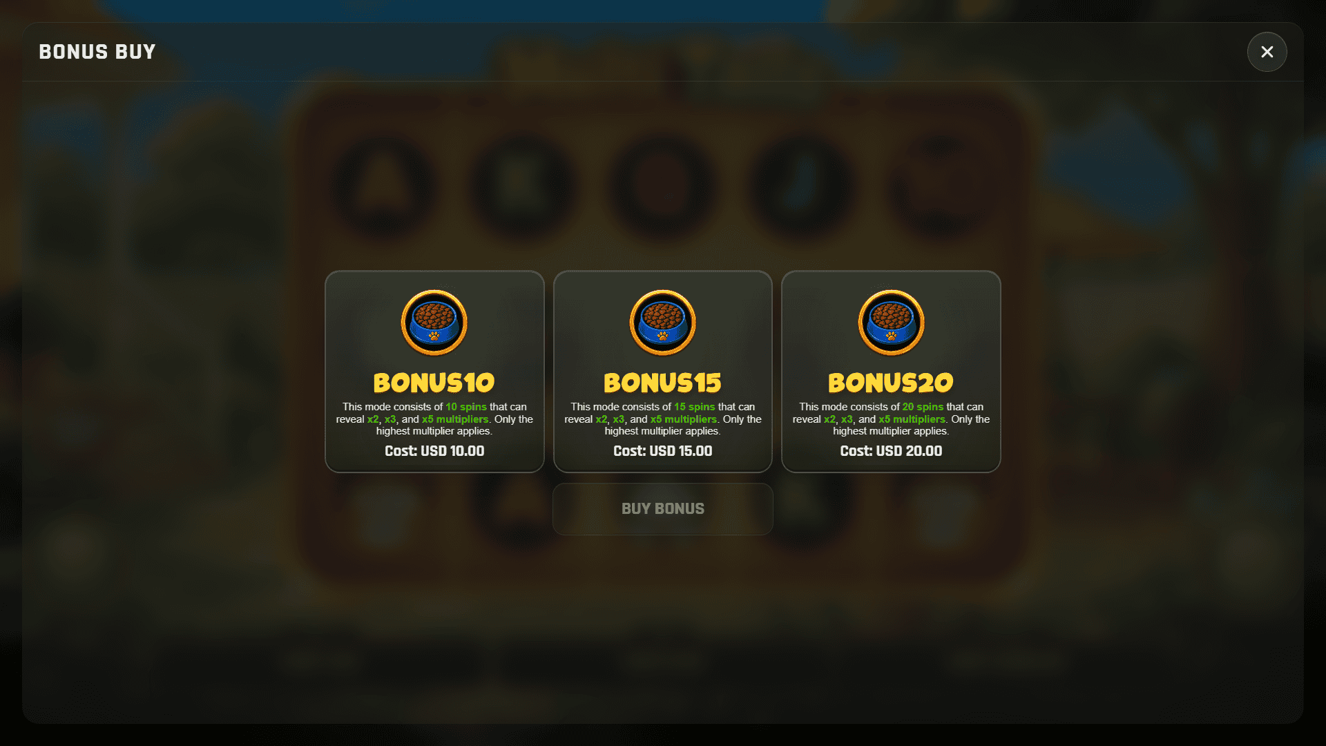Multi Tails bonus buy menu