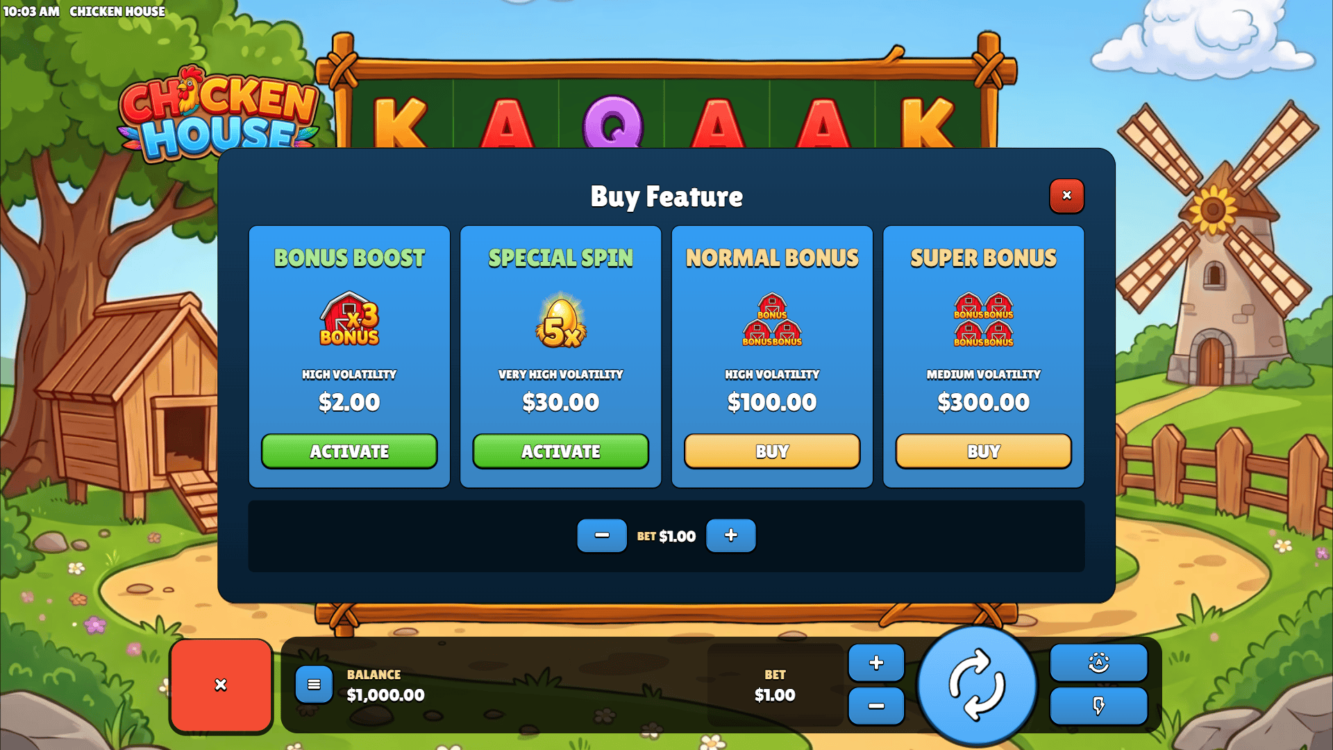 Chicken House bonus buy menu