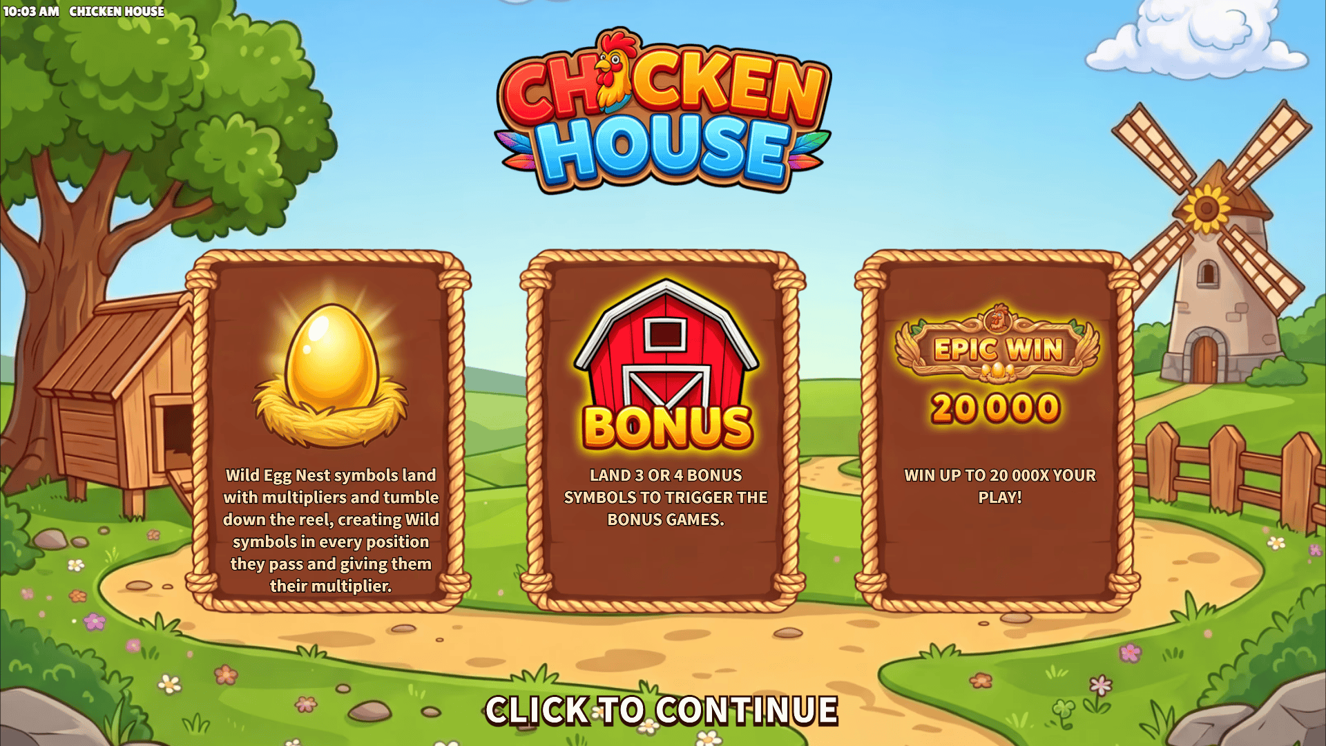Chicken House slot intro screen
