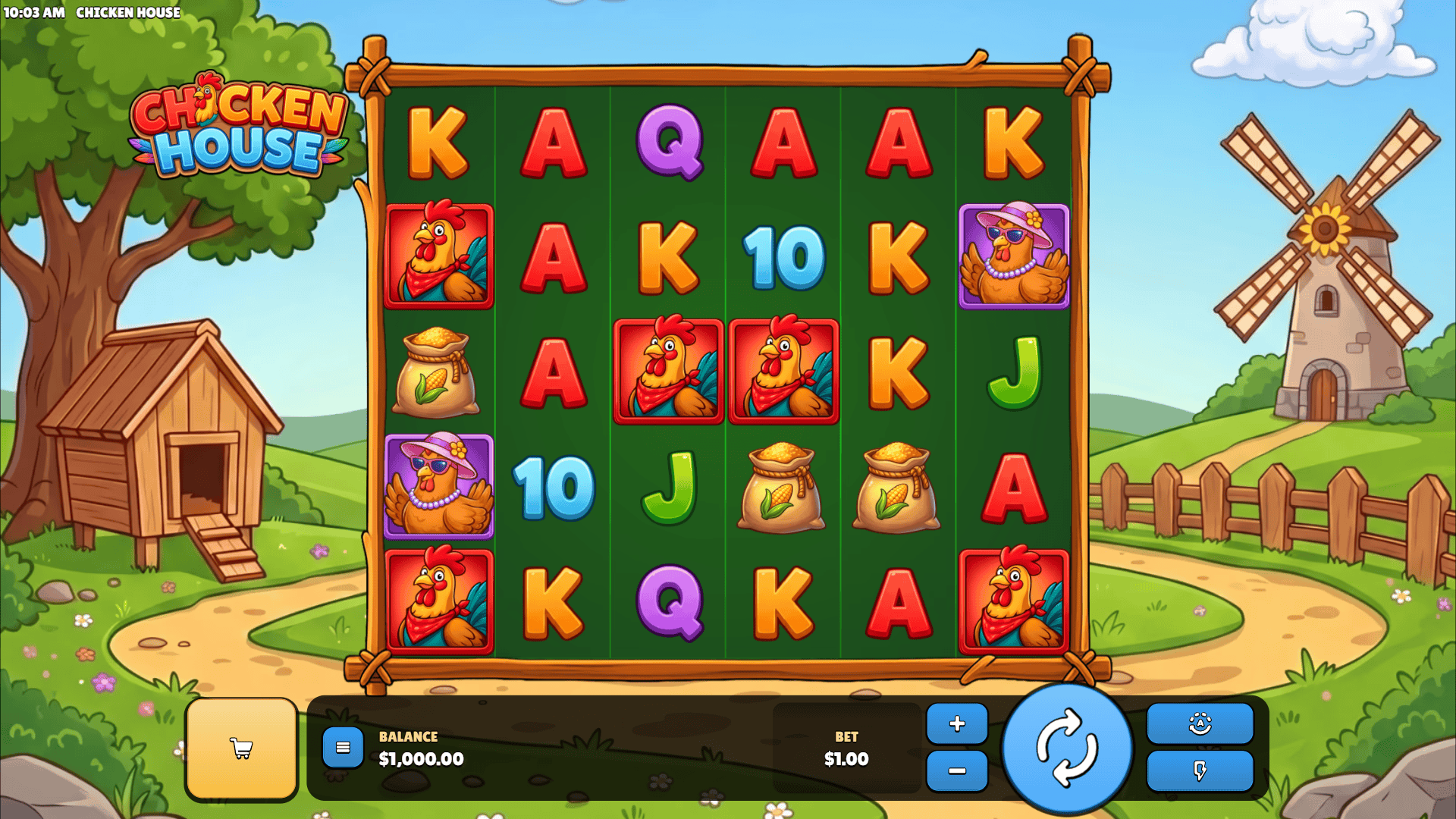 Chicken House slot gameplay reels