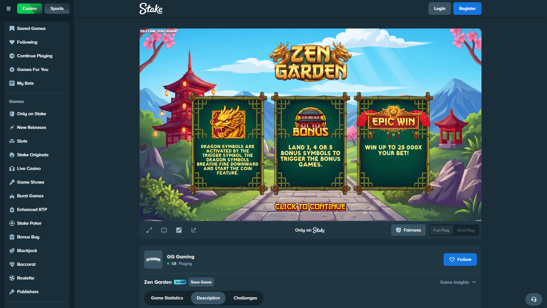 Zen Garden slot intro screen