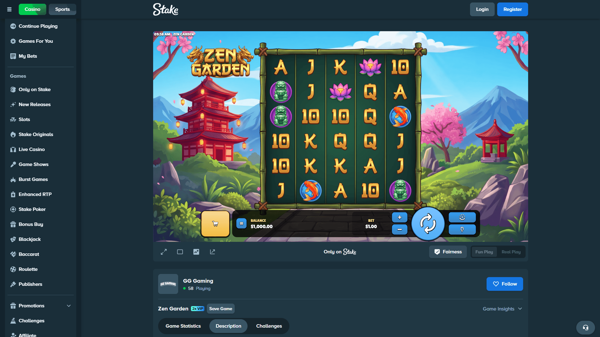 Zen Garden slot gameplay reels