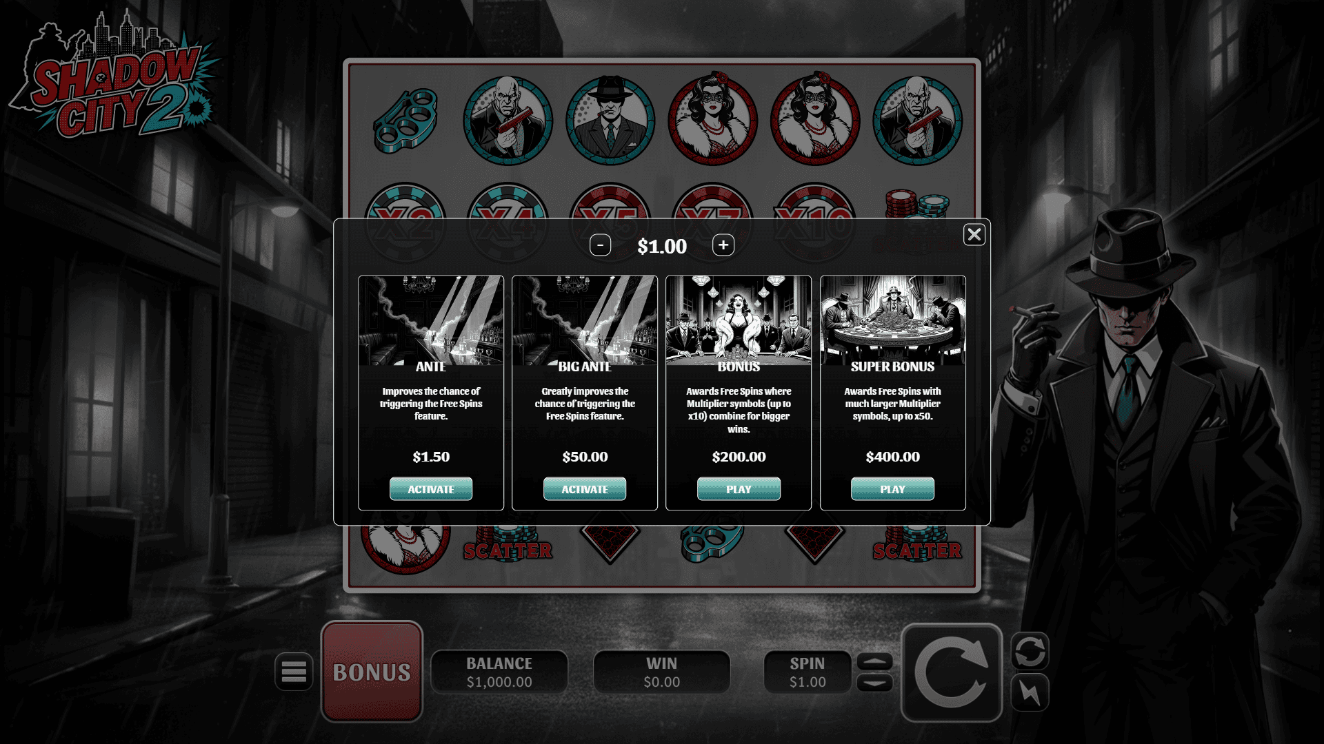 City of Shadows 2 bonus buy menu