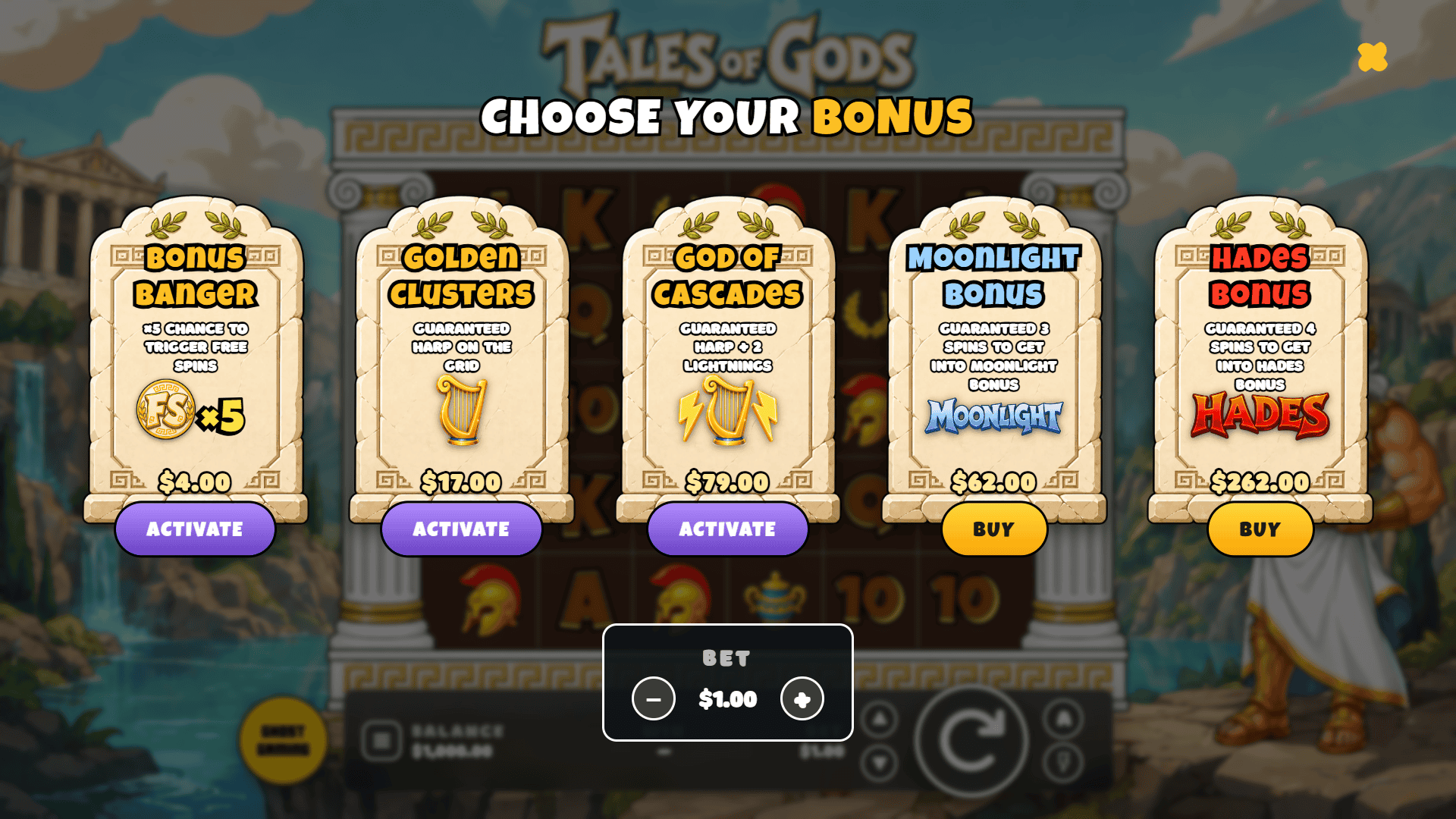 Tales Of Gods bonus buy menu