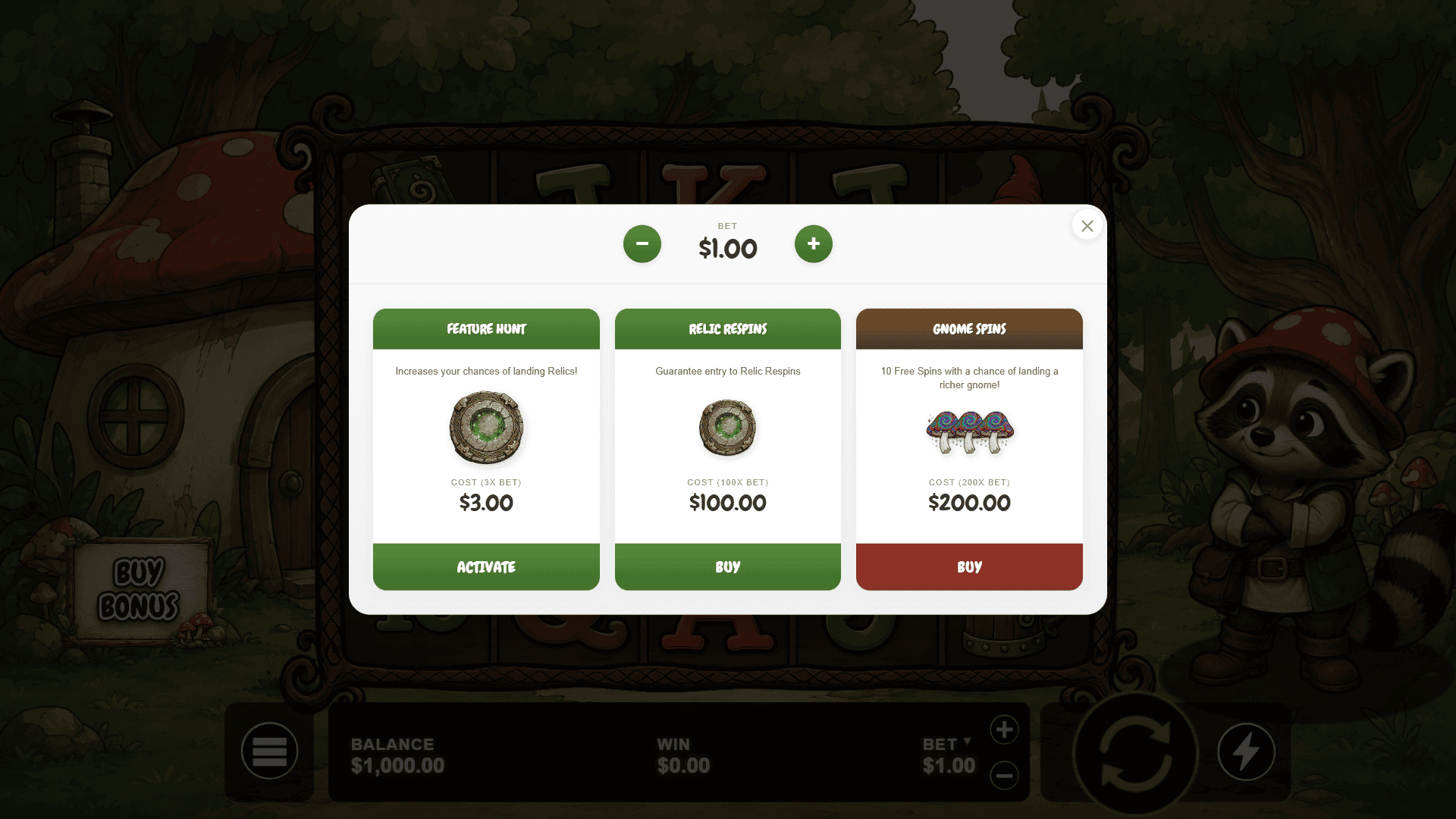 Toadstool Hollow bonus buy menu