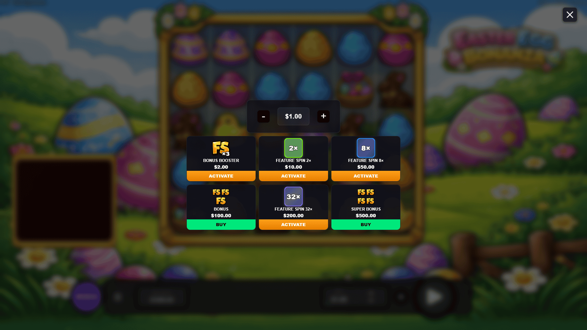 Easter Egg Bonanza bonus buy menu