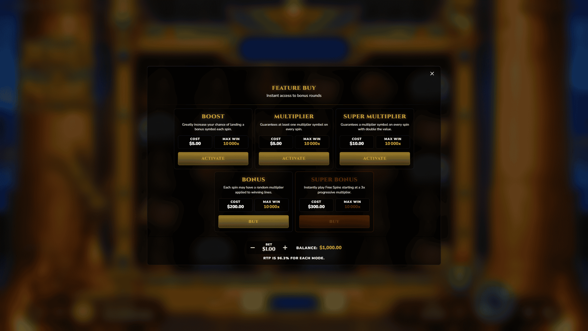 Jewel Of The Nile bonus buy menu