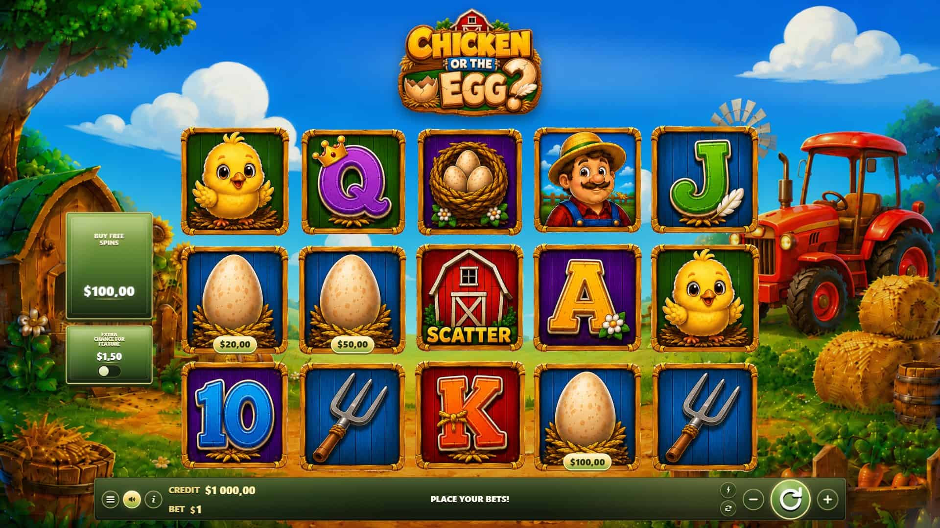 Chicken or the Egg? slot gameplay reels