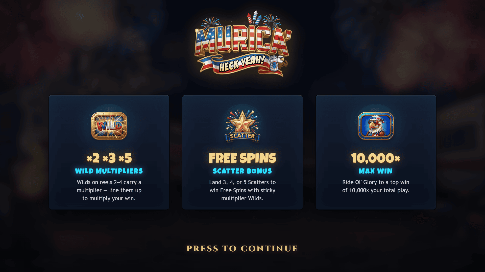 Murica' Heck Yeah! slot intro screen