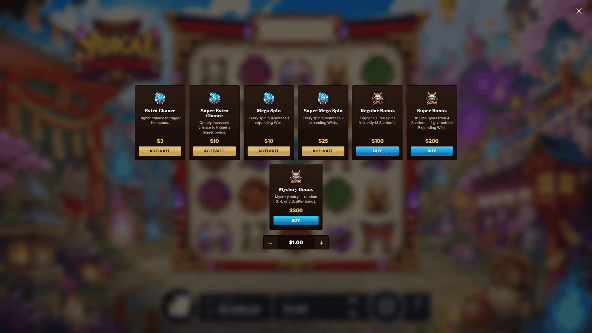 Yokai Showdown bonus buy menu