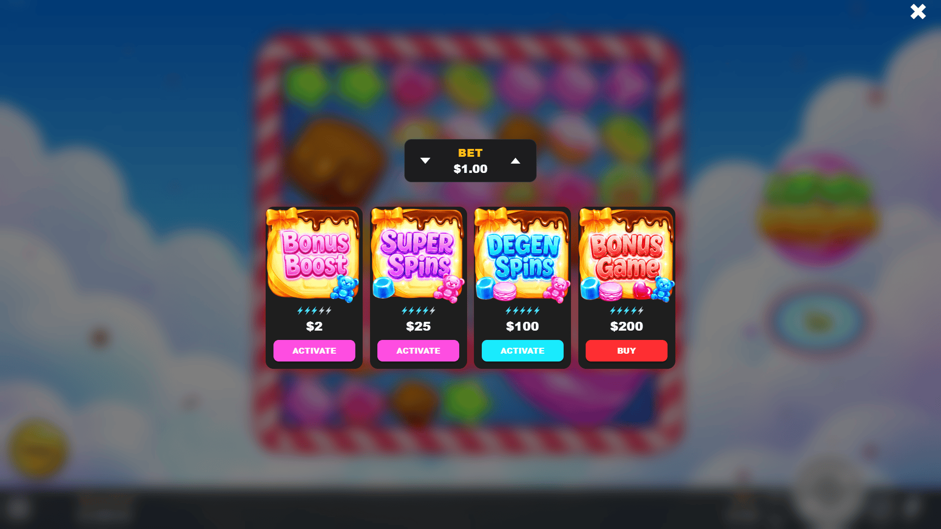 Candy Wildness bonus buy menu