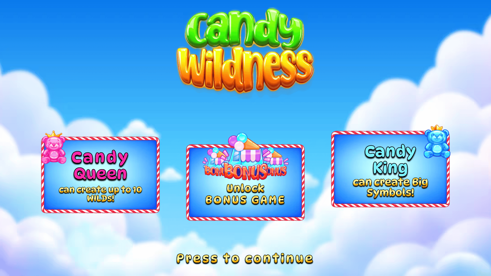 Candy Wildness slot intro screen