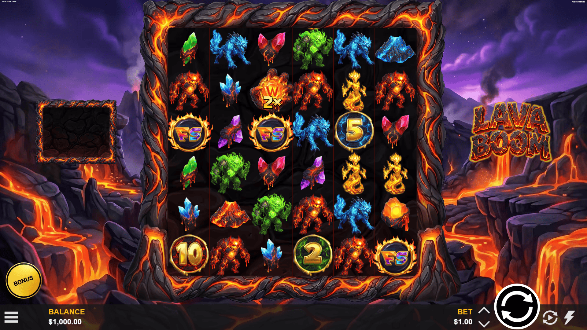 Lava Boom slot gameplay reels