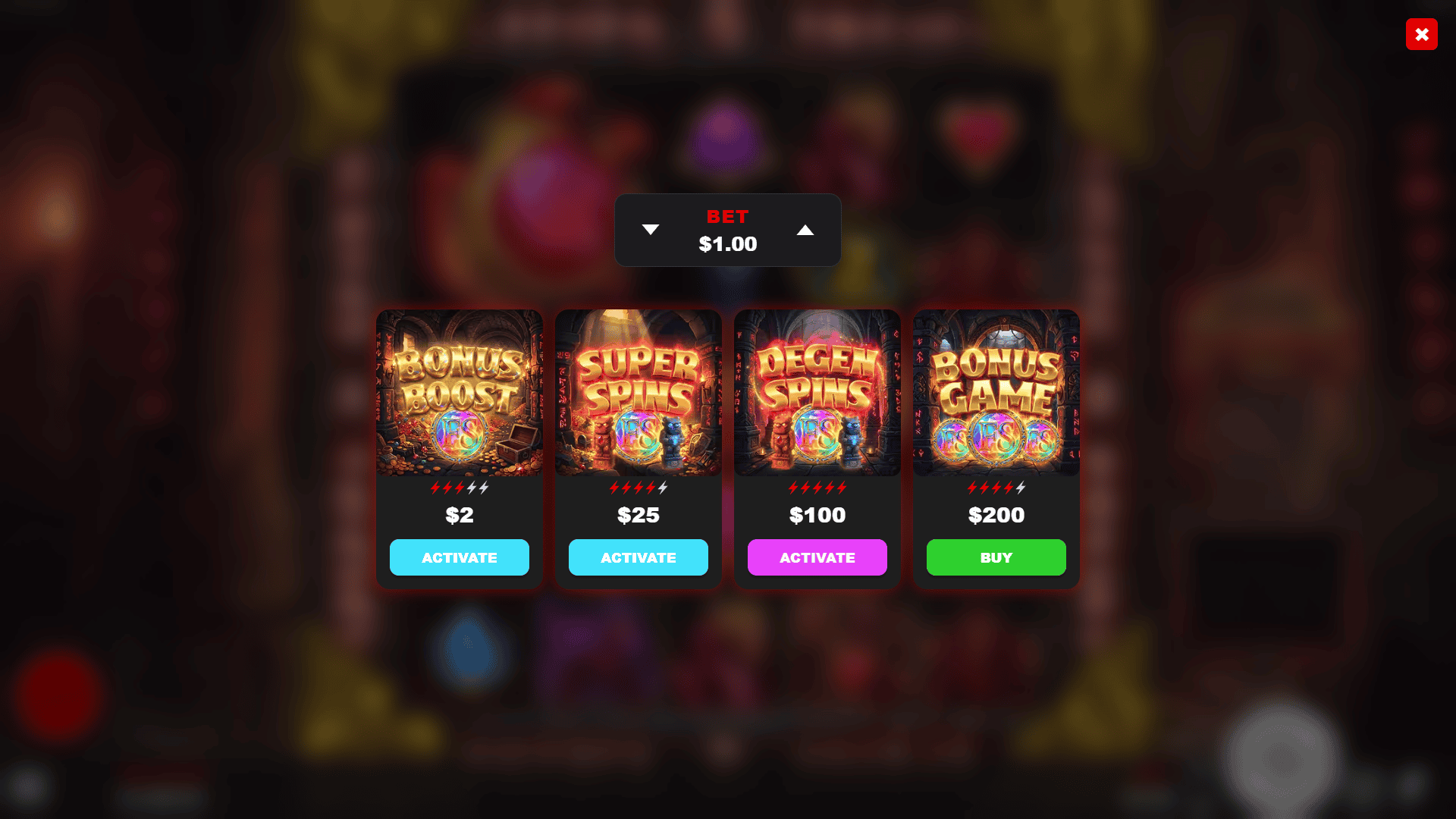 Secret Of Red Monsters bonus buy menu
