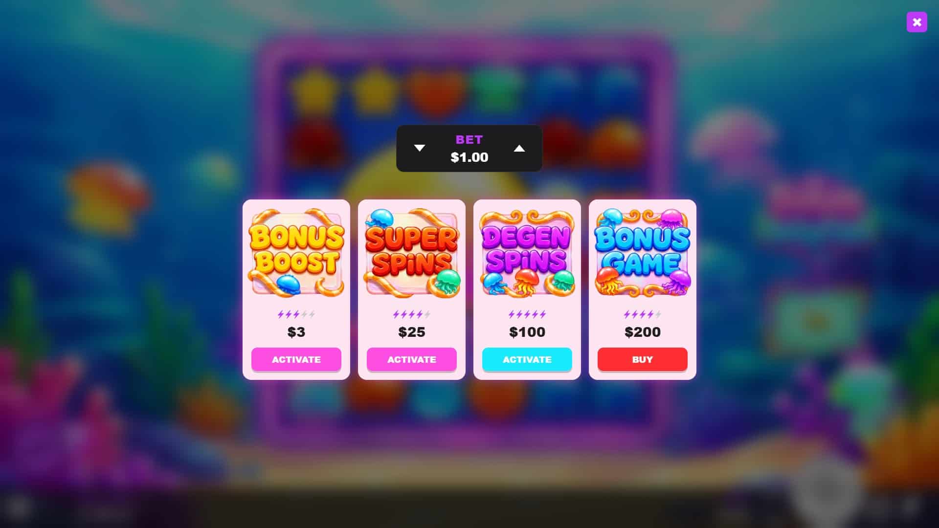 Sugar Jellyfish bonus buy menu