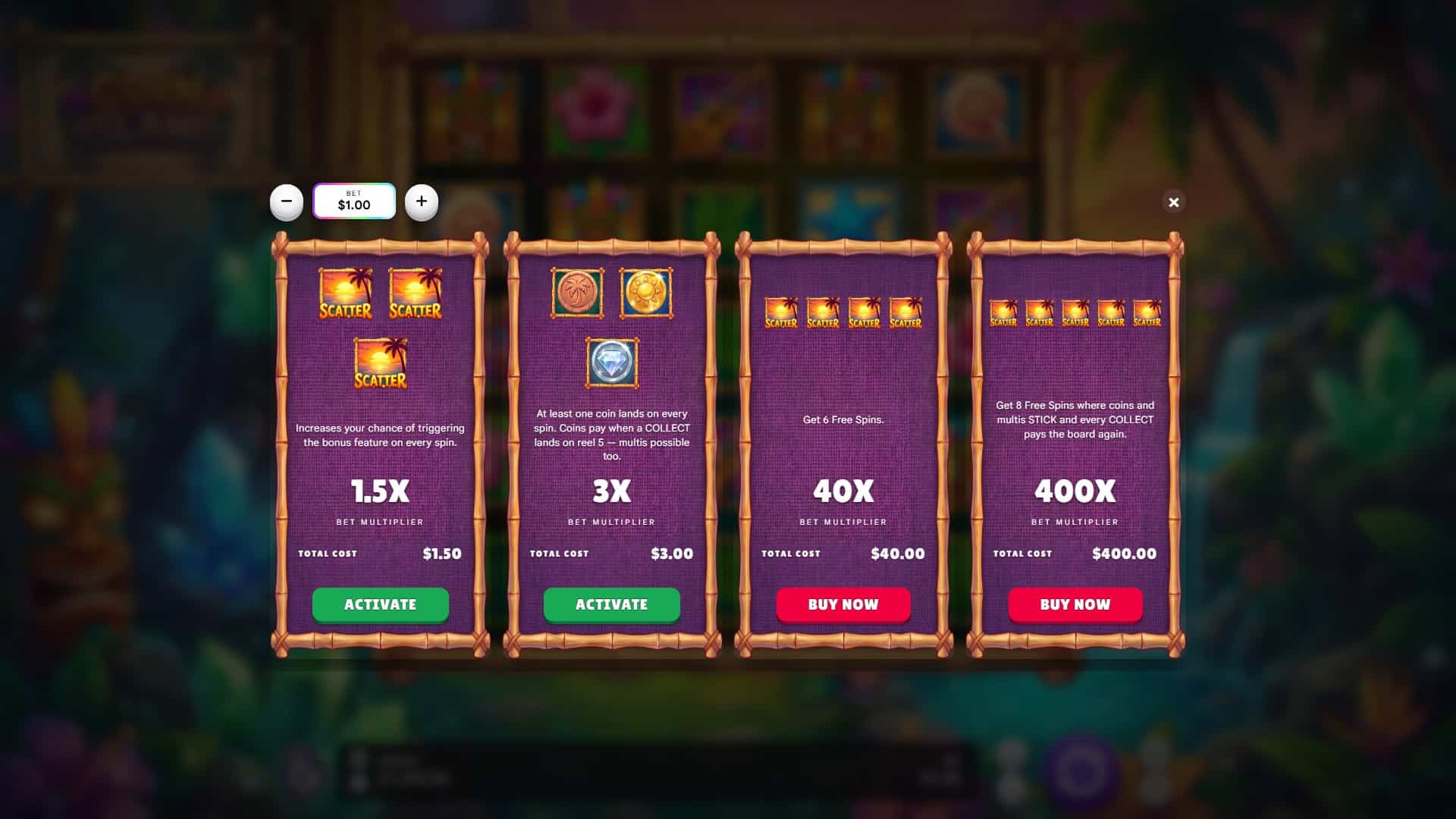 Coin Island bonus buy menu