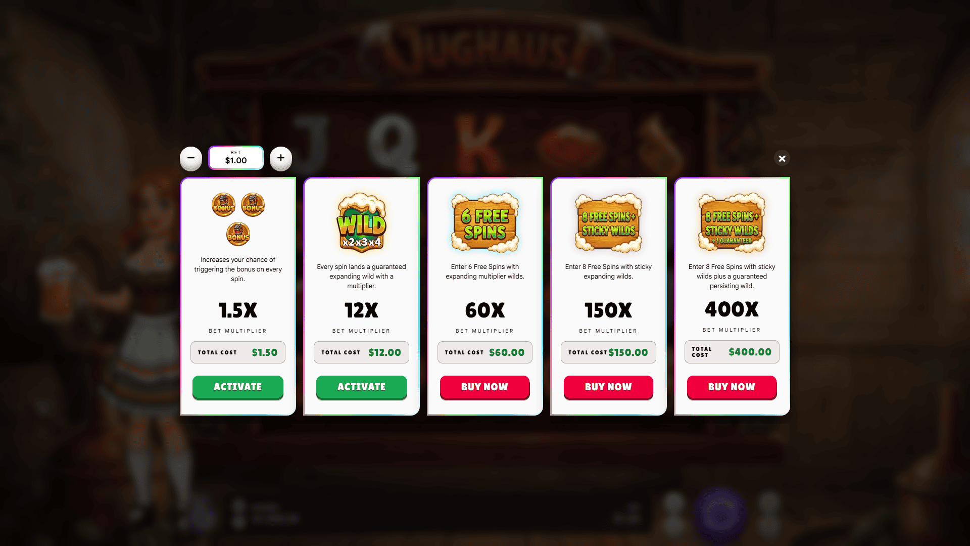 JugHaus bonus buy menu