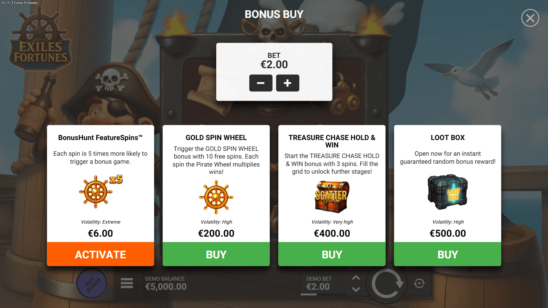 Exiles Fortunes bonus buy menu