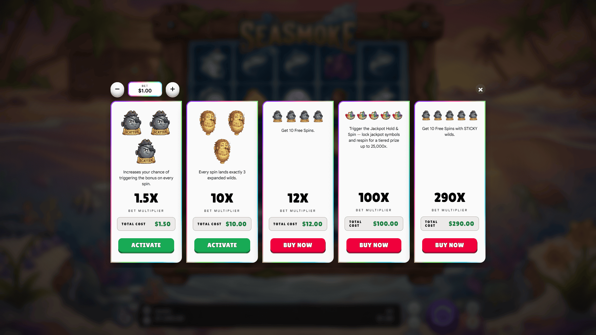 Sea Smoke bonus buy menu