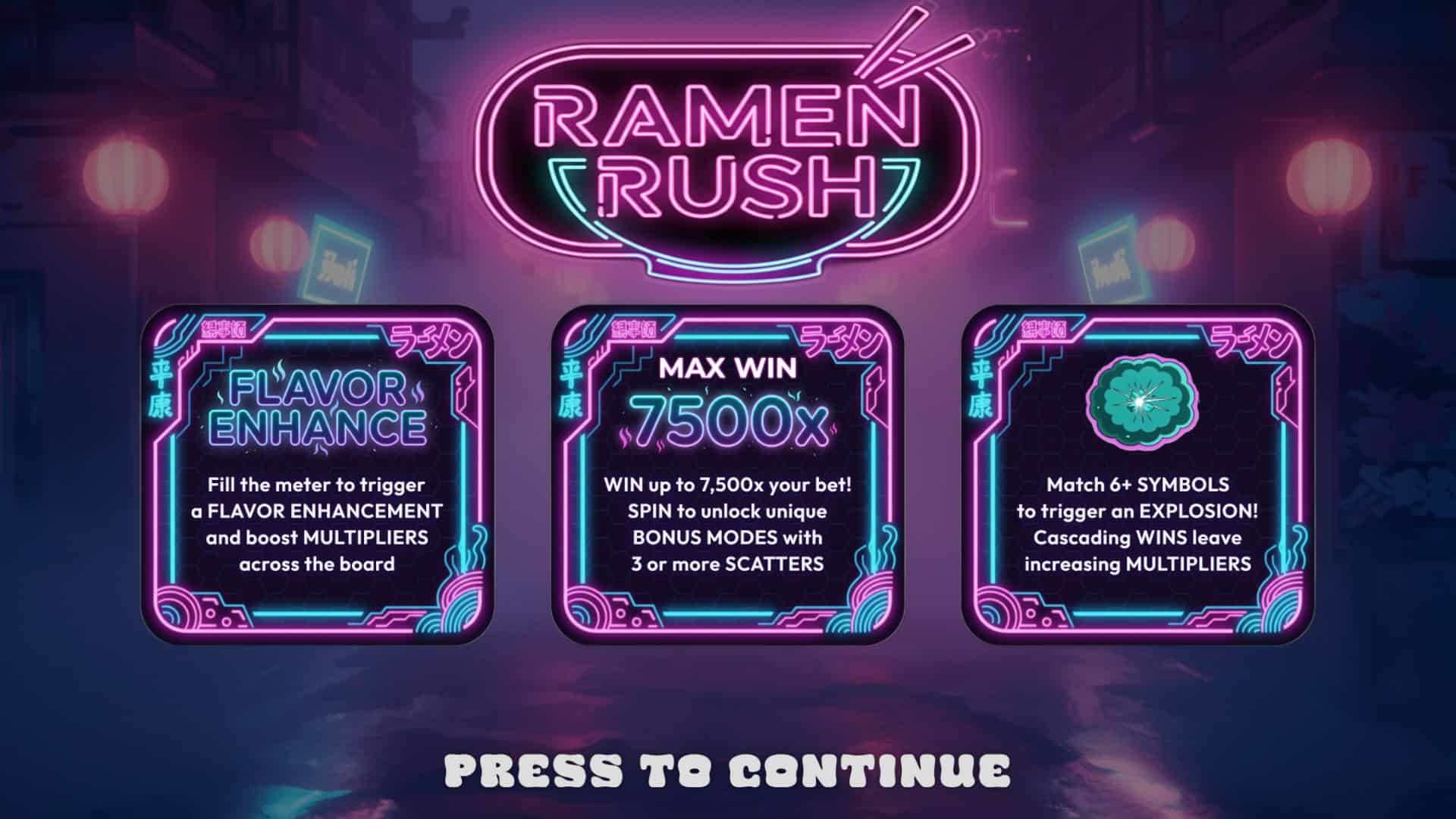 Ramen Rush slot intro screen