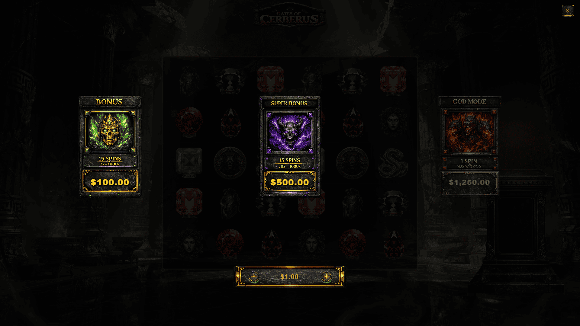 Gates of Cerberus bonus buy menu