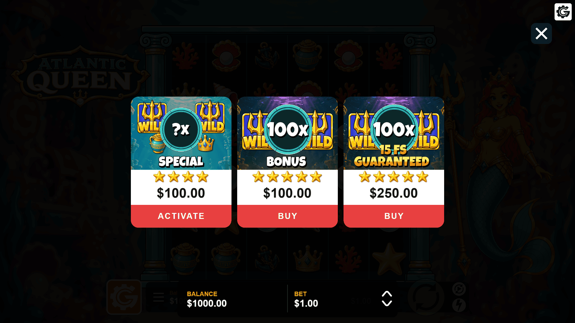 Atlantic Queen bonus buy menu