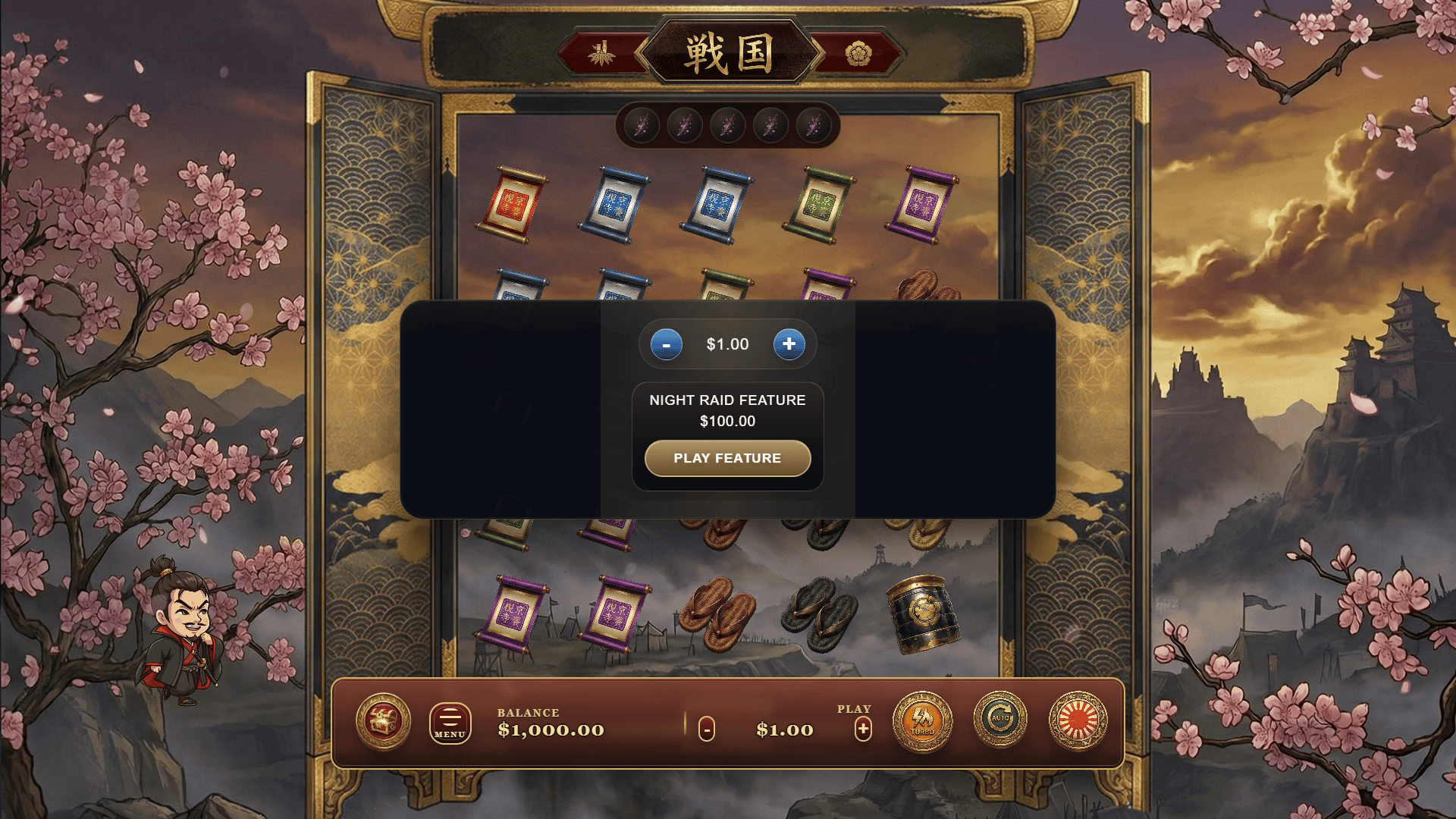 Sengoku Showdown bonus buy menu