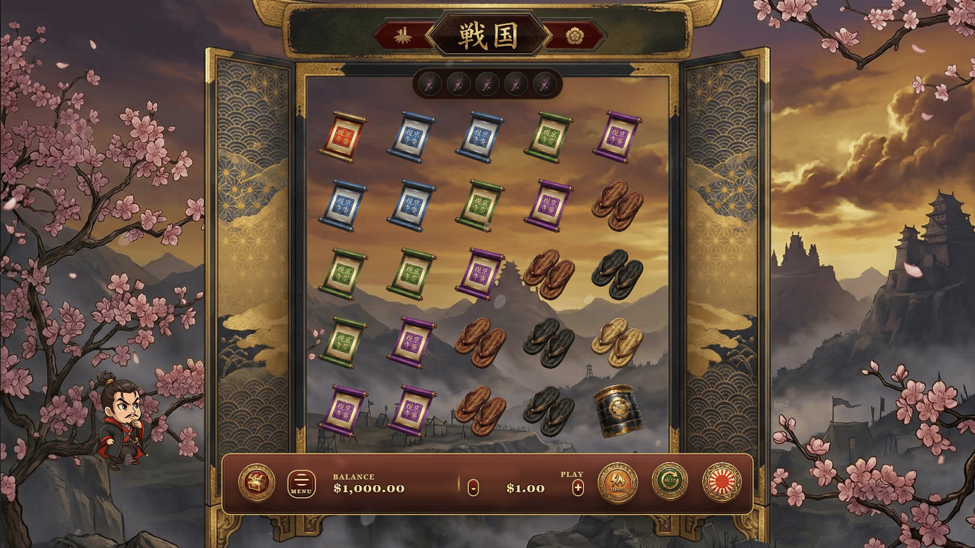 Sengoku Showdown slot gameplay reels
