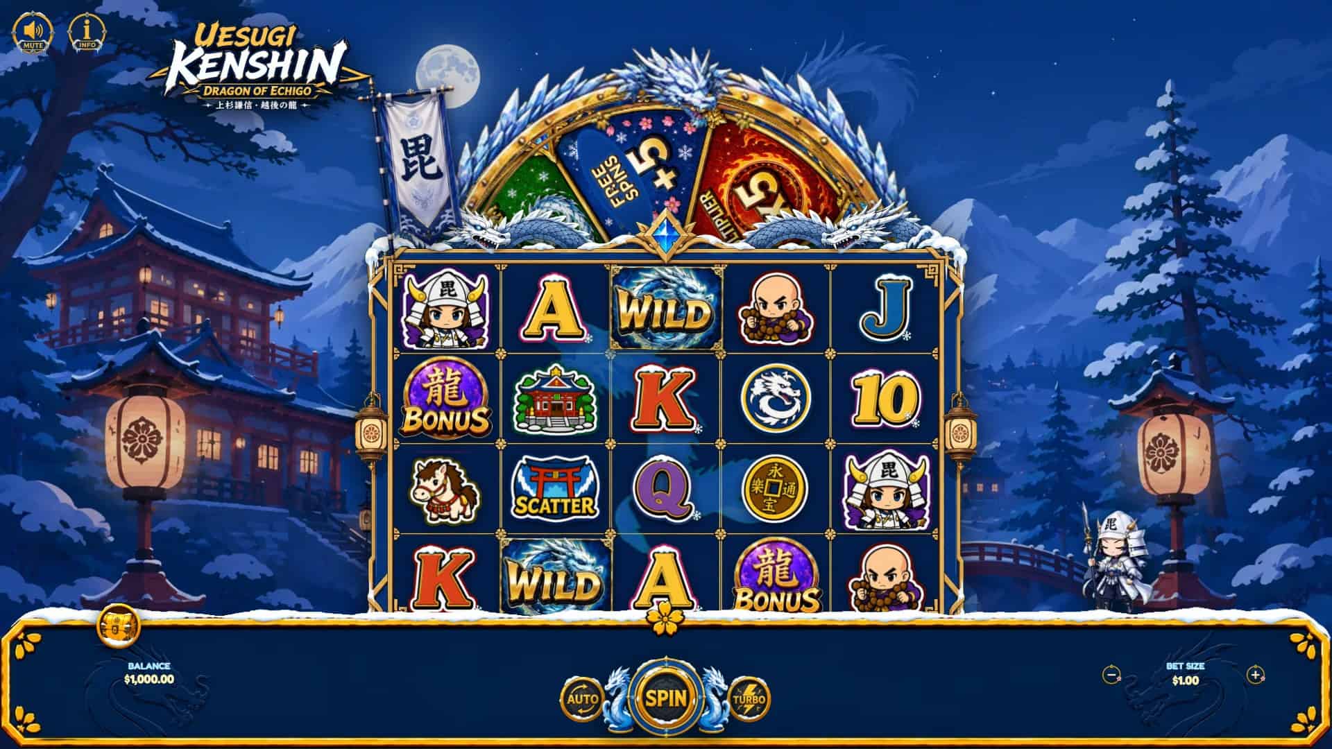 Uesugi Kenshin slot gameplay reels