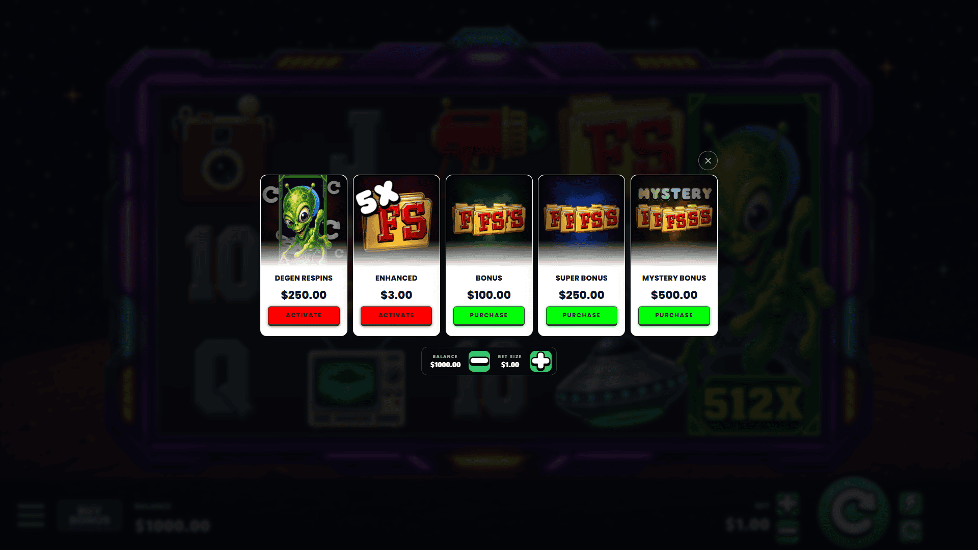 Disclosure bonus buy menu