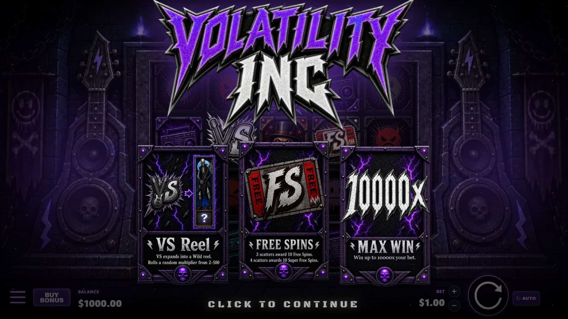 Volatility INC slot intro screen