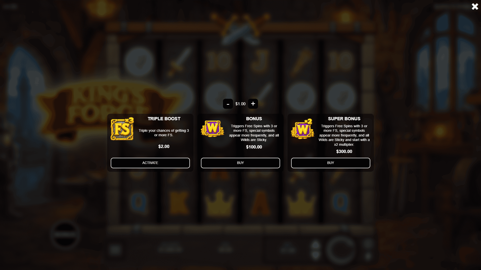 King&rsquo;s Forge bonus buy menu