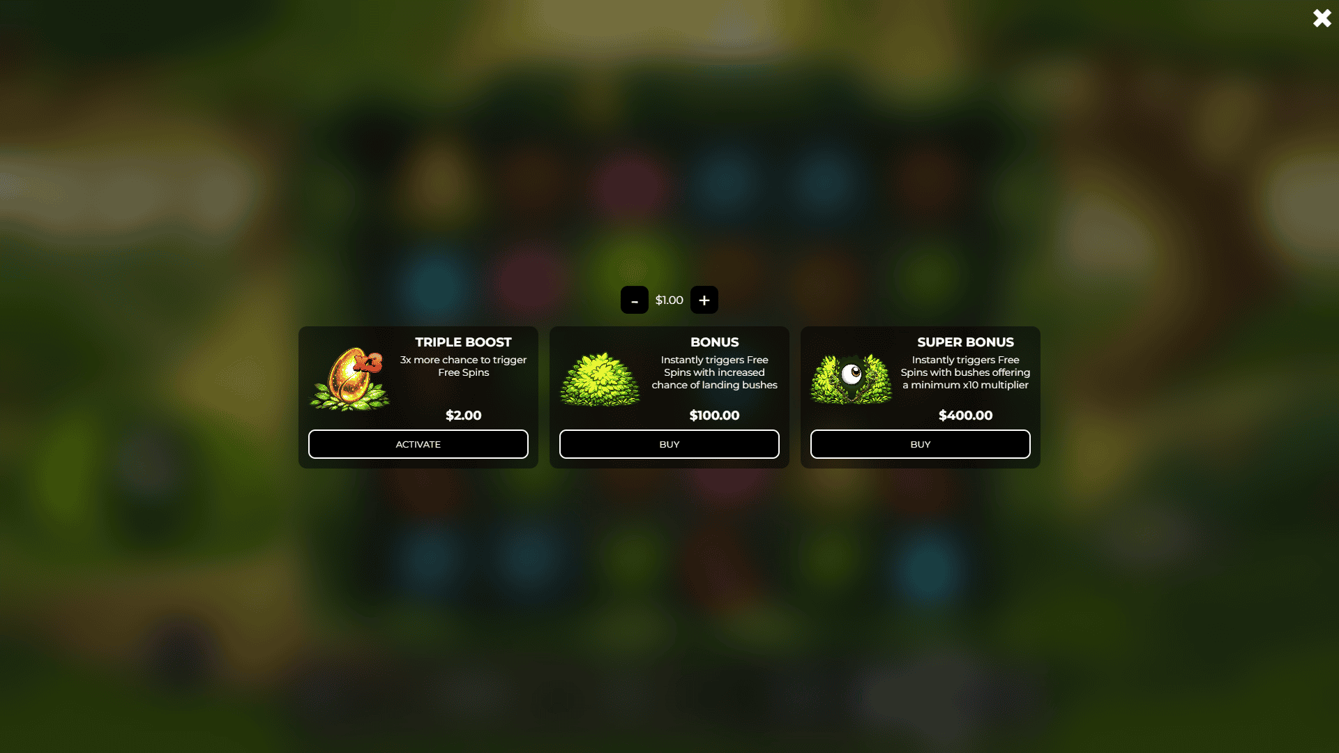 Mystery Bush bonus buy menu