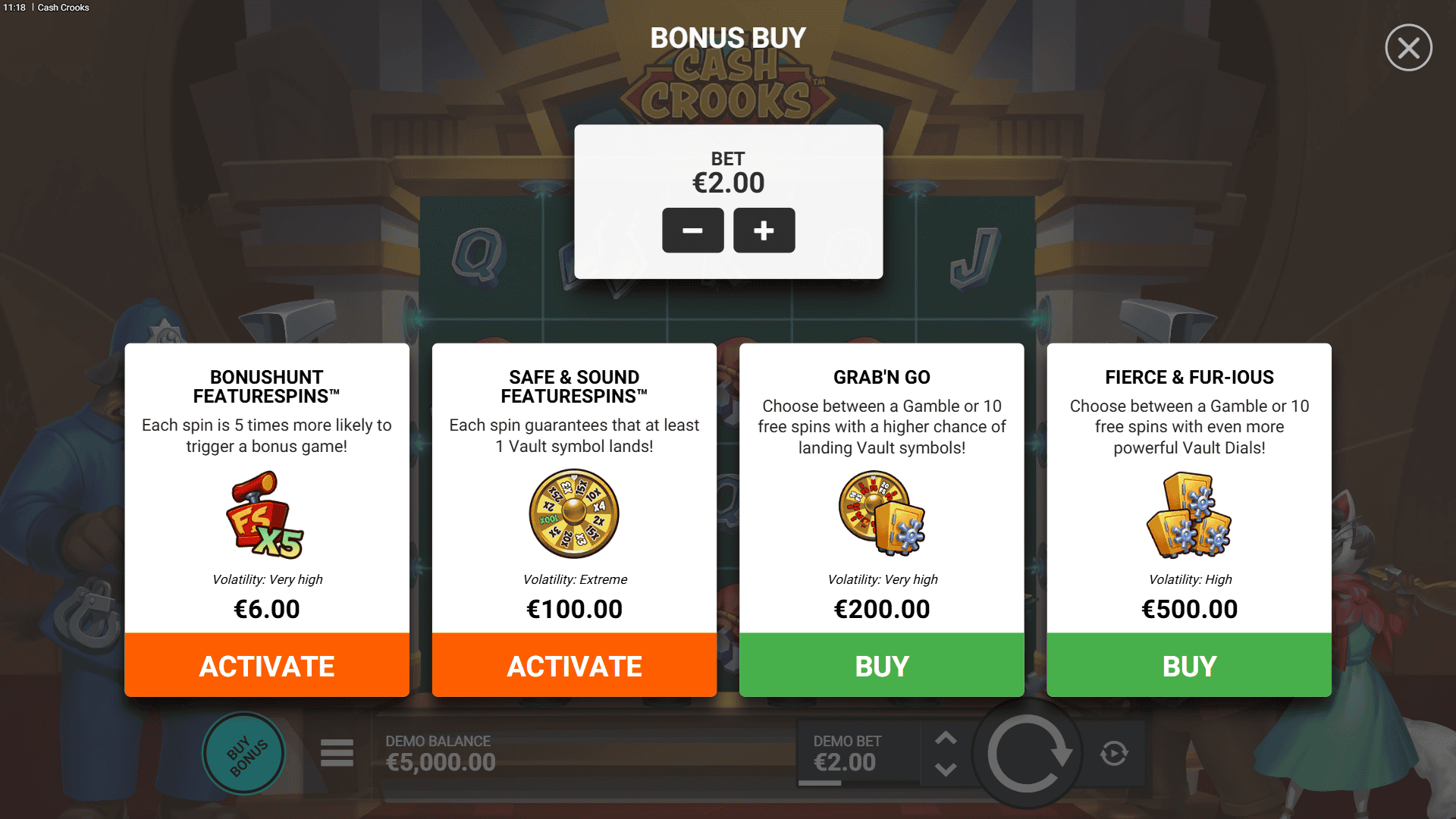 Cash Crooks bonus buy menu