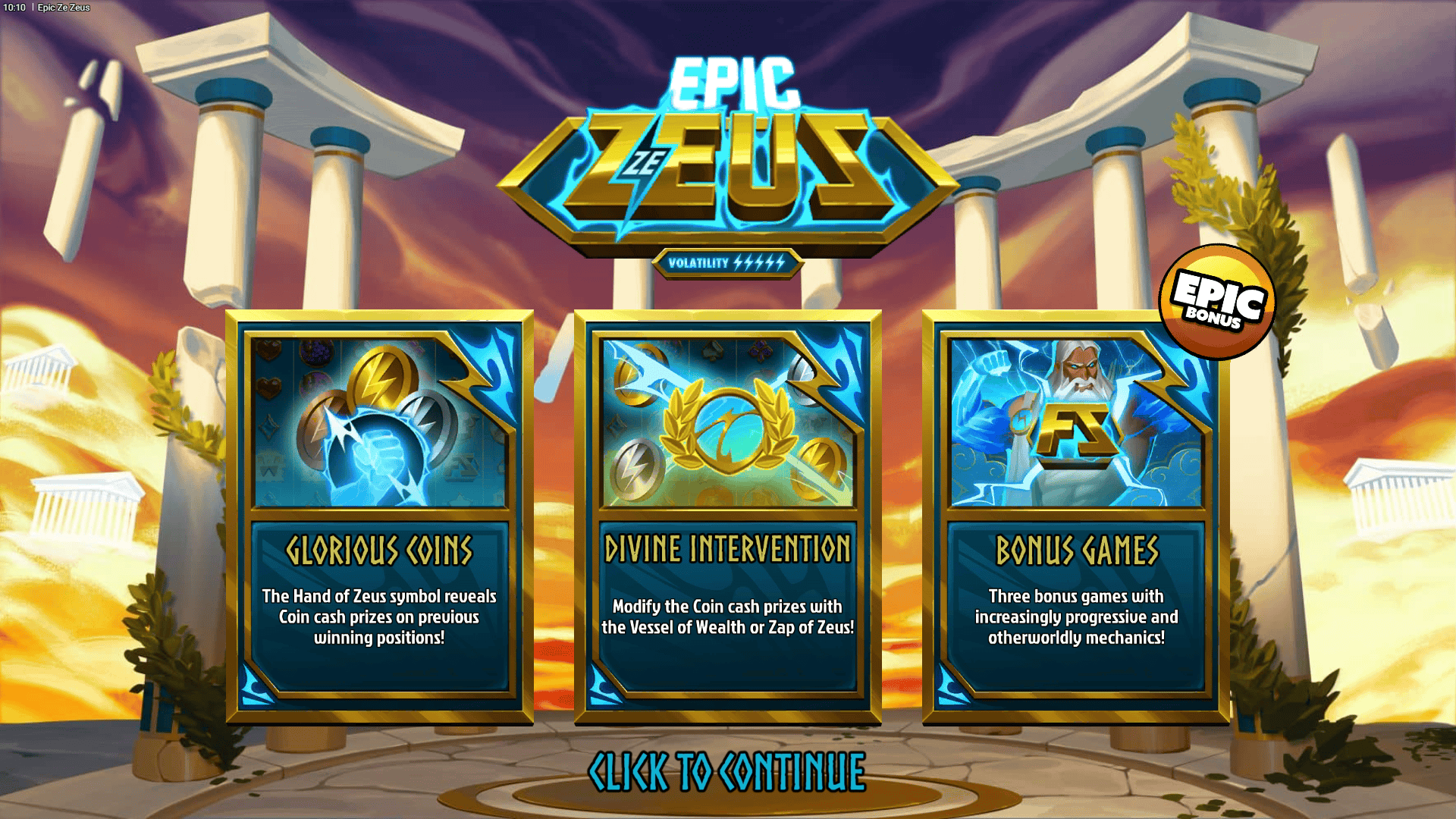Epic Ze Zeus slot intro screen