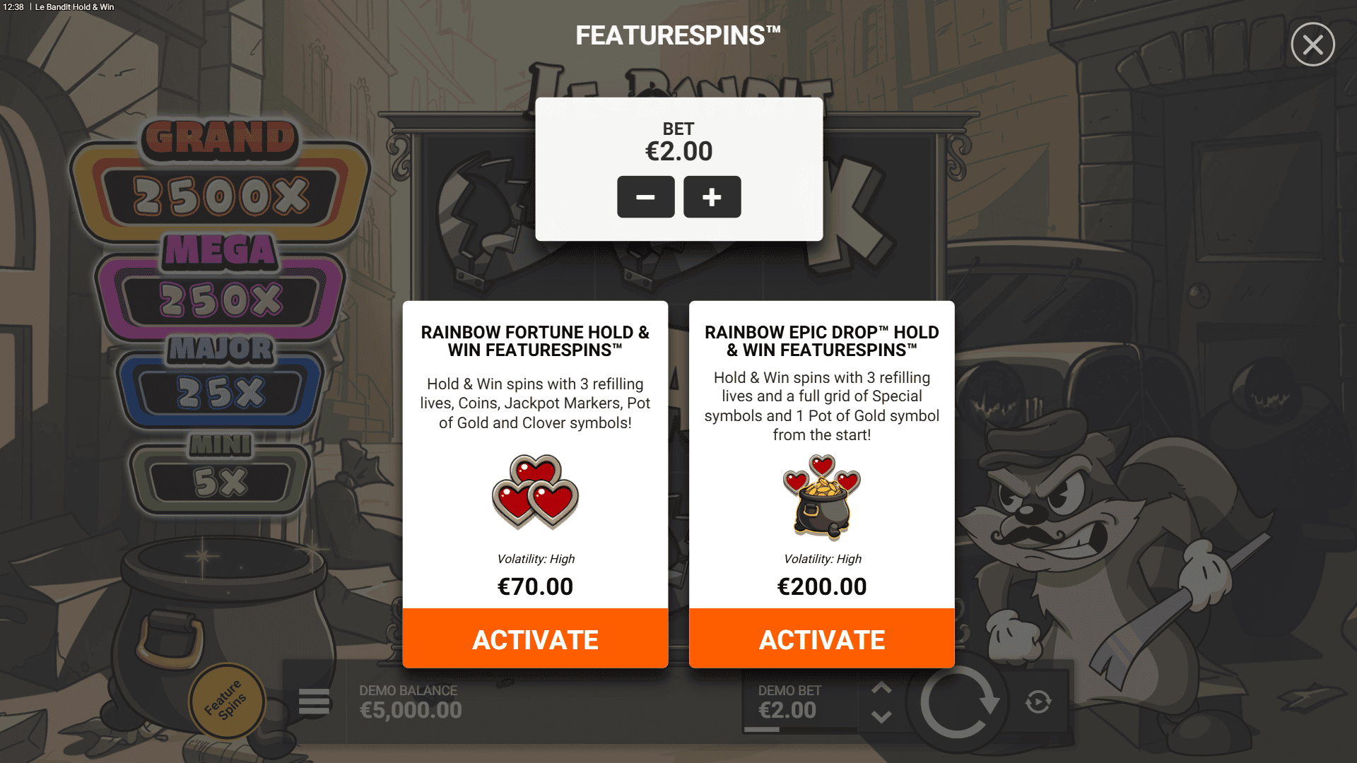 Le Bandit Hold & Win Hold and Win bonus buy menu