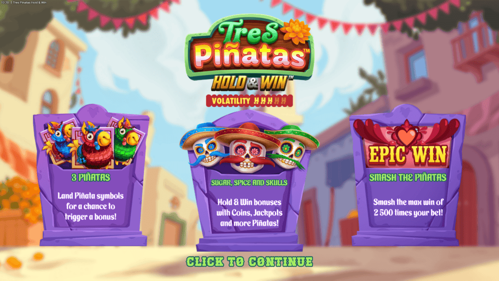 Hacksaw gaming tres pinatas hold and win intro screen