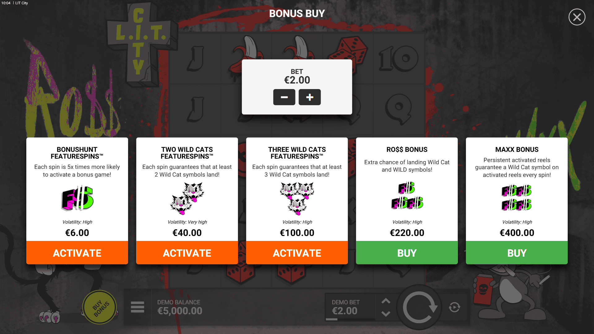 LIT City bonus buy menu