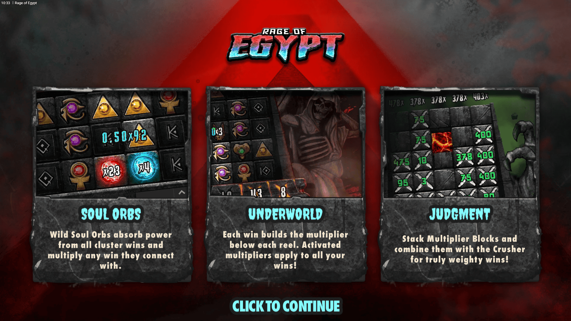Rage of Egypt slot intro screen