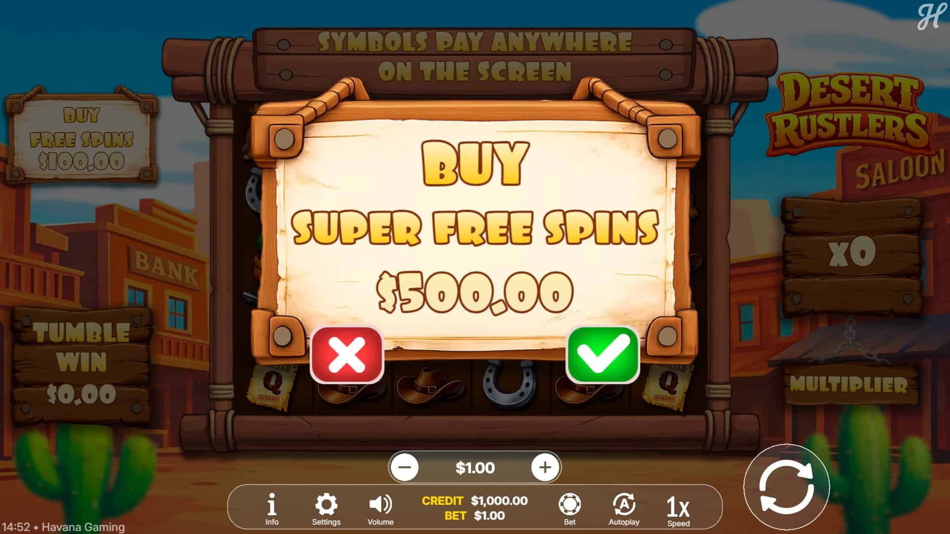 Desert Rustlers bonus buy menu