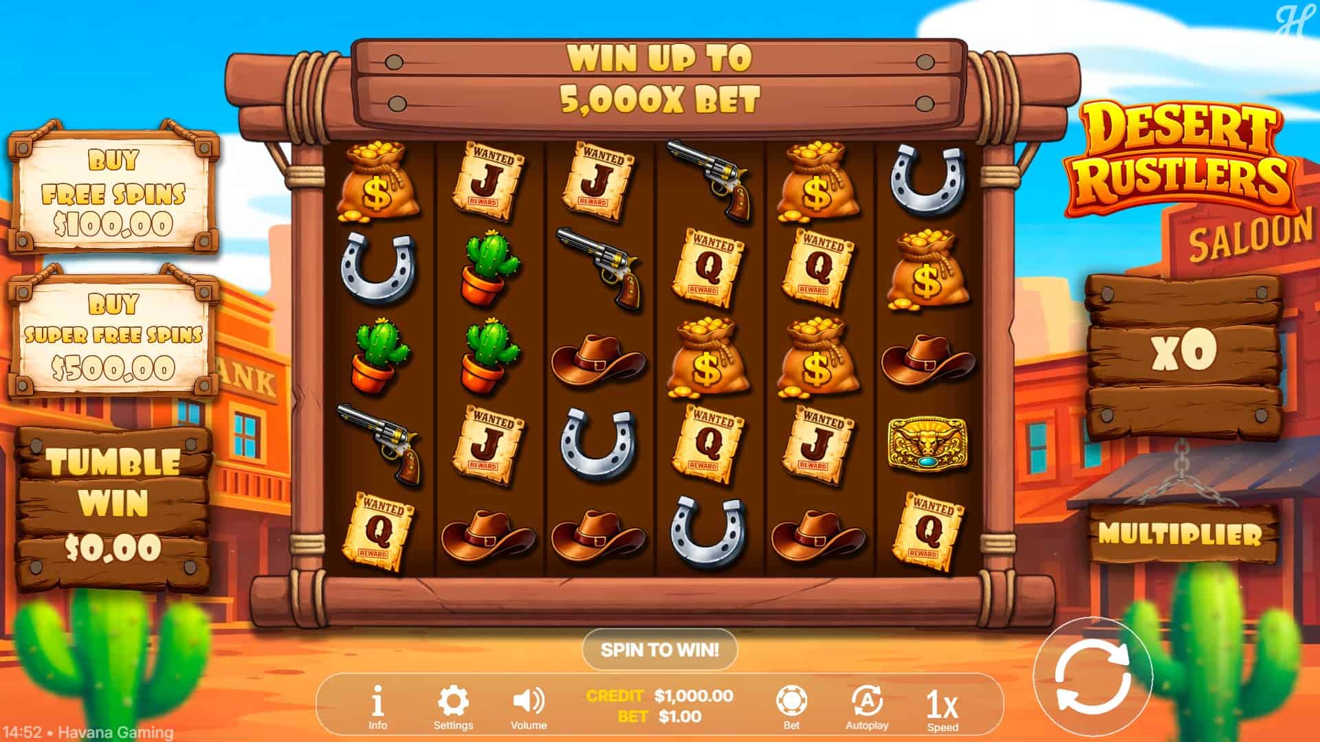 Desert Rustlers slot gameplay reels