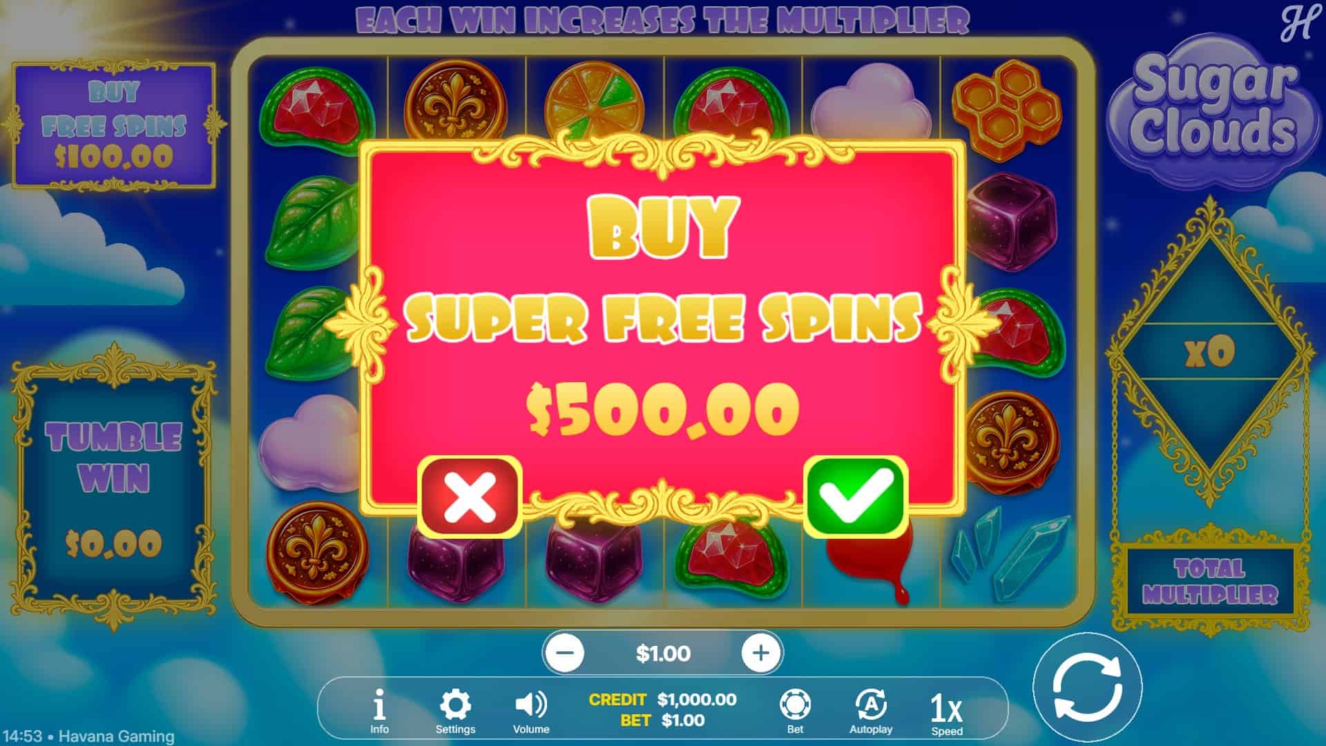 Sugar Clouds bonus buy menu