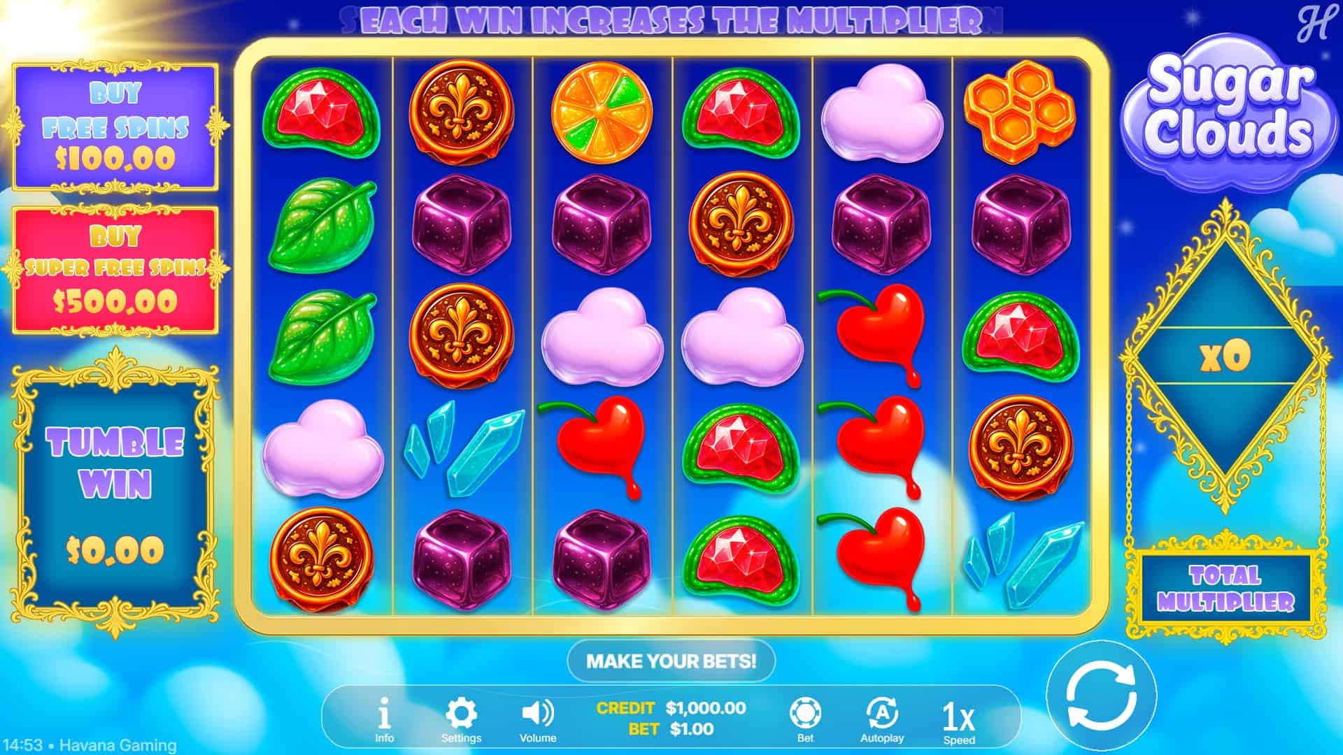 Sugar Clouds slot gameplay reels