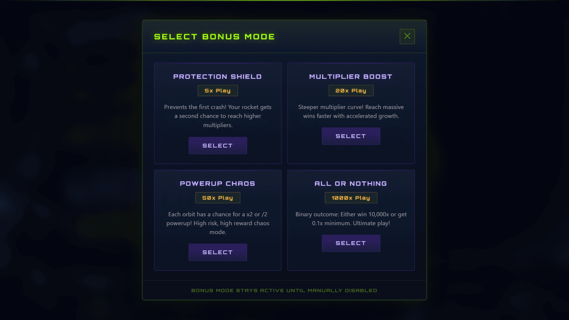 Orbital Burst bonus buy menu