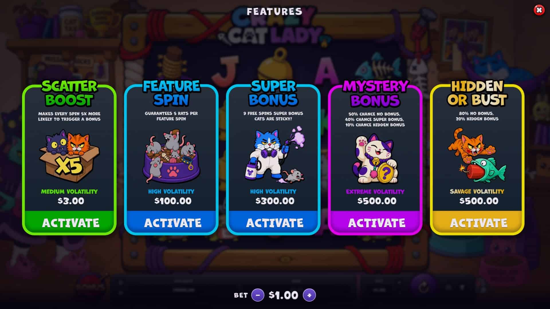 Crazy Cat Lady bonus buy menu