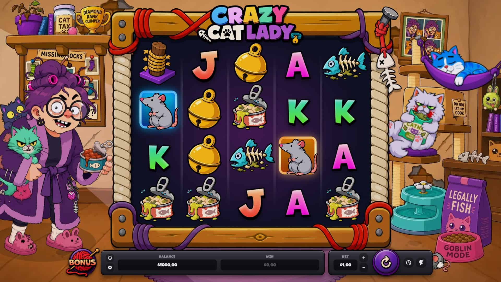 Crazy Cat Lady slot gameplay reels